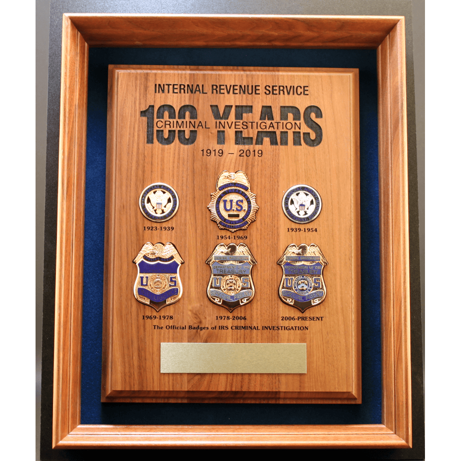 IRS-CI 100 Year 6 Badge Plaque