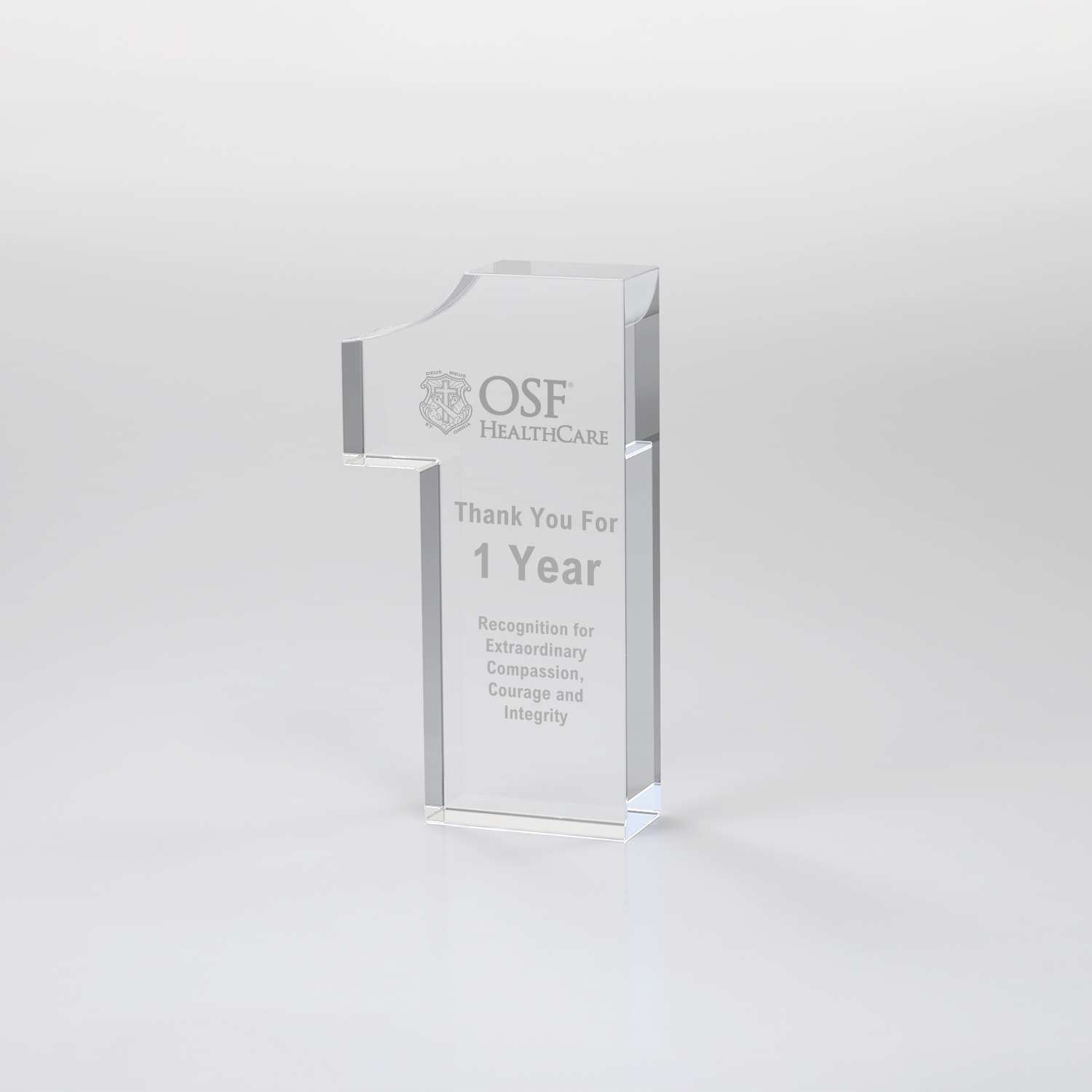 OSF Clear Anniversary Freestanding Award, Single Digit