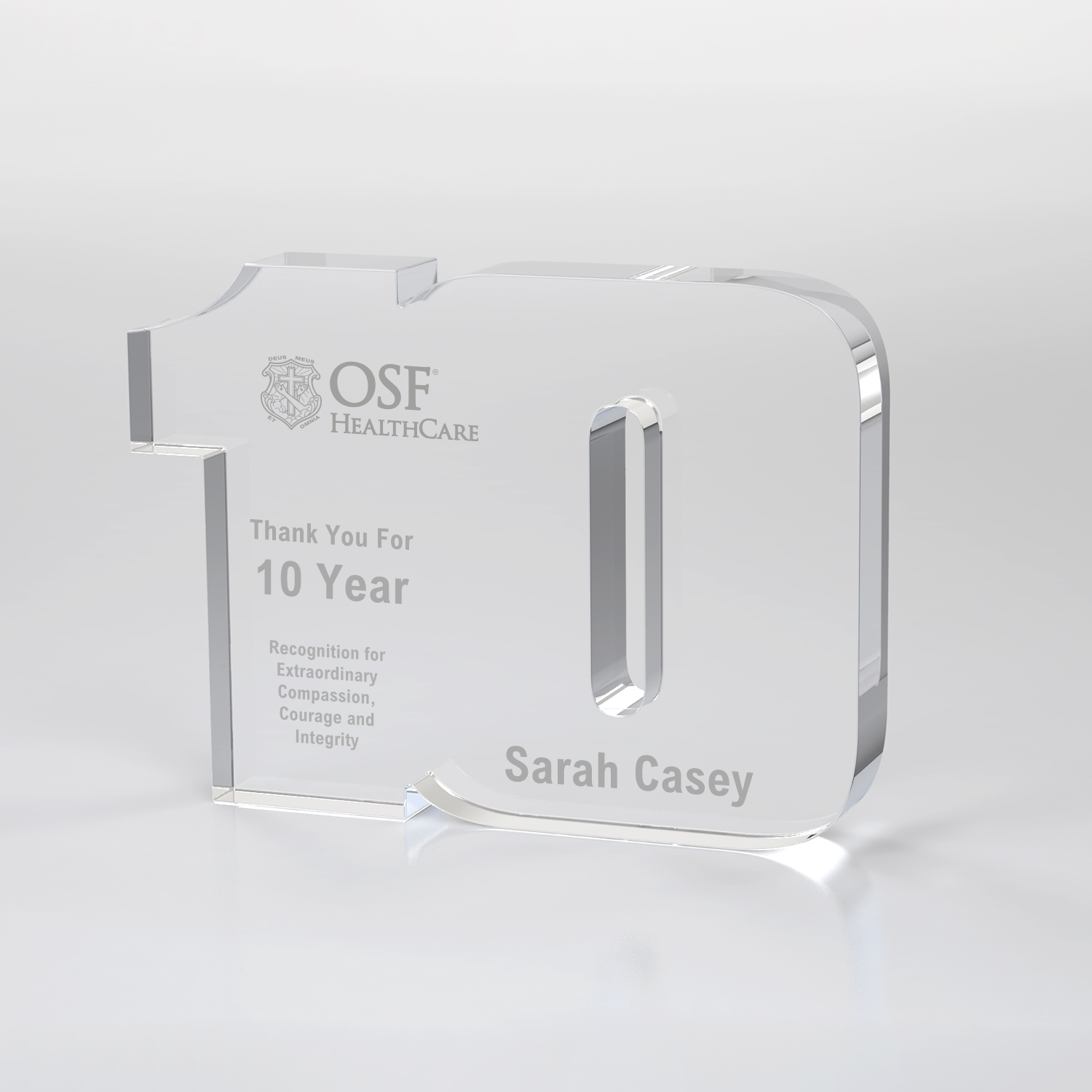 OSF Clear Anniversary Freestanding Award, Two Digit