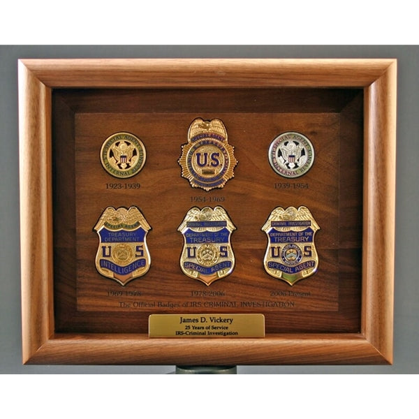 IRS-CI Walnut 6 Badge Award Plaque