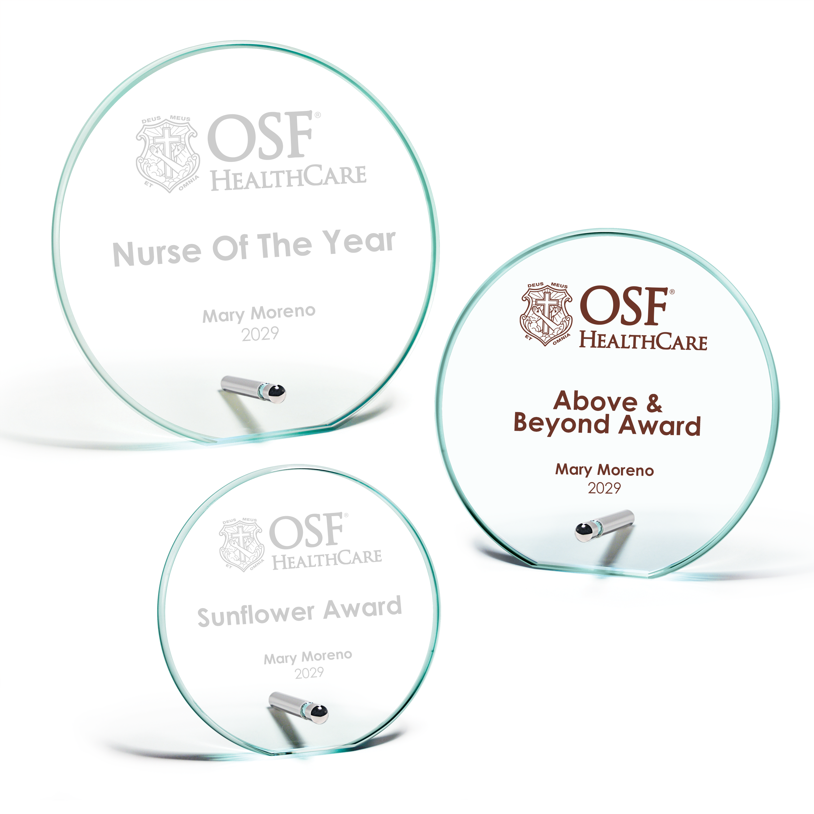 Jade Glass Circle Award with Peg Stand - 5" x 5" x 3/8"
