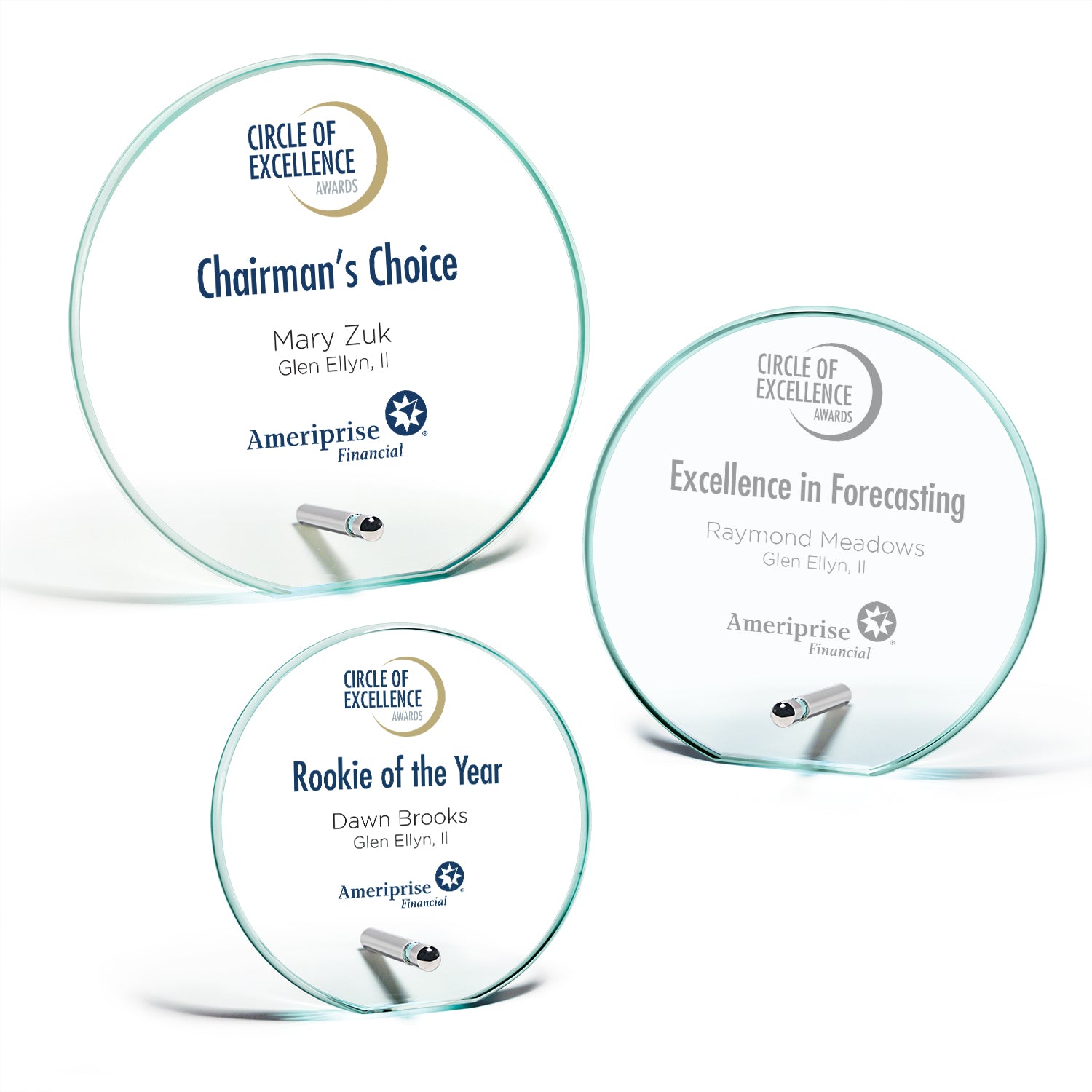 Jade Glass Circle Award with Peg Stand - 5" x 5" x 3/8"