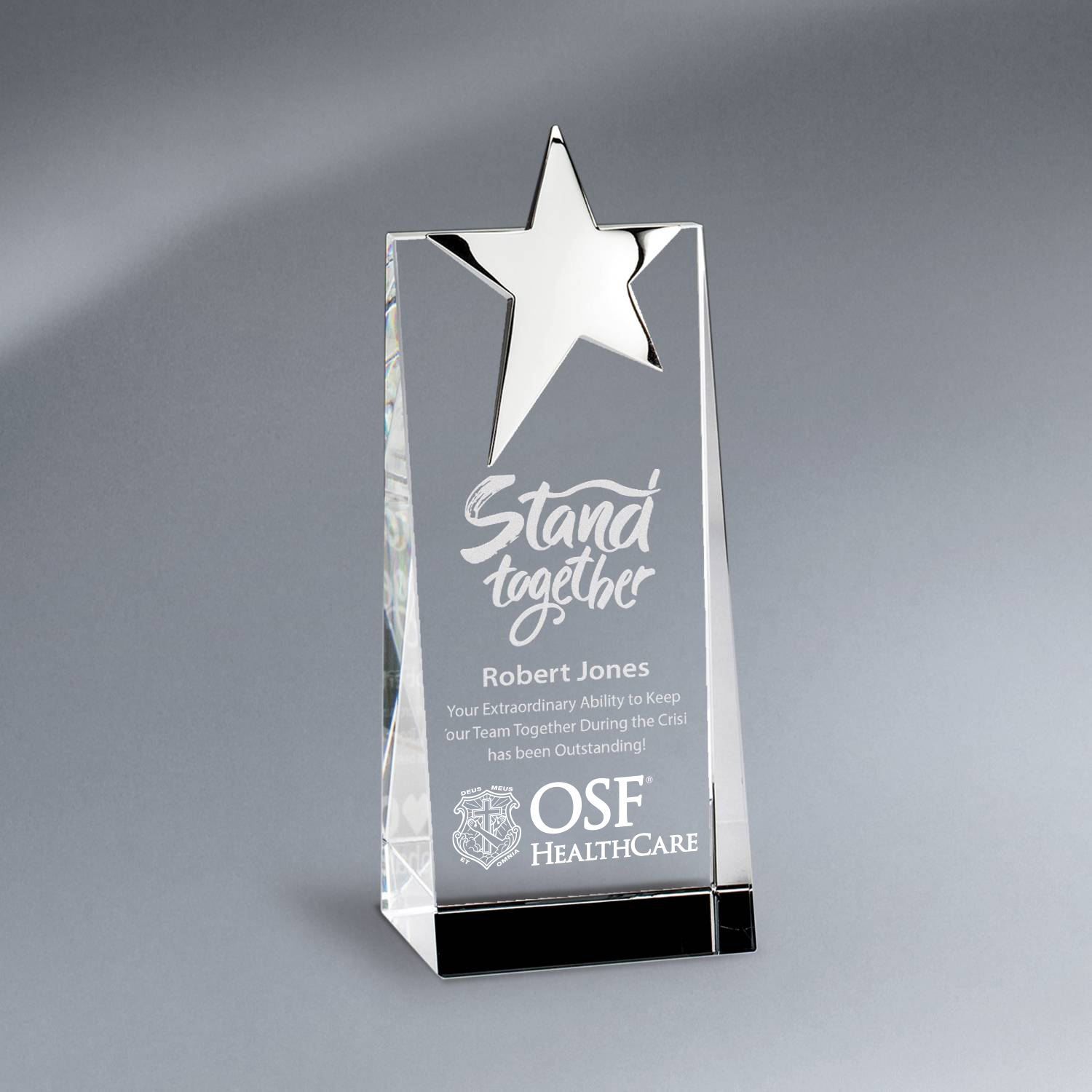 OSF Silver Star Topped Optic Crystal Tower - Small