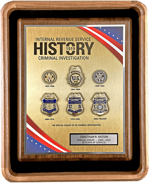 IRS-CI 6 Badge History Shadowbox Plaque