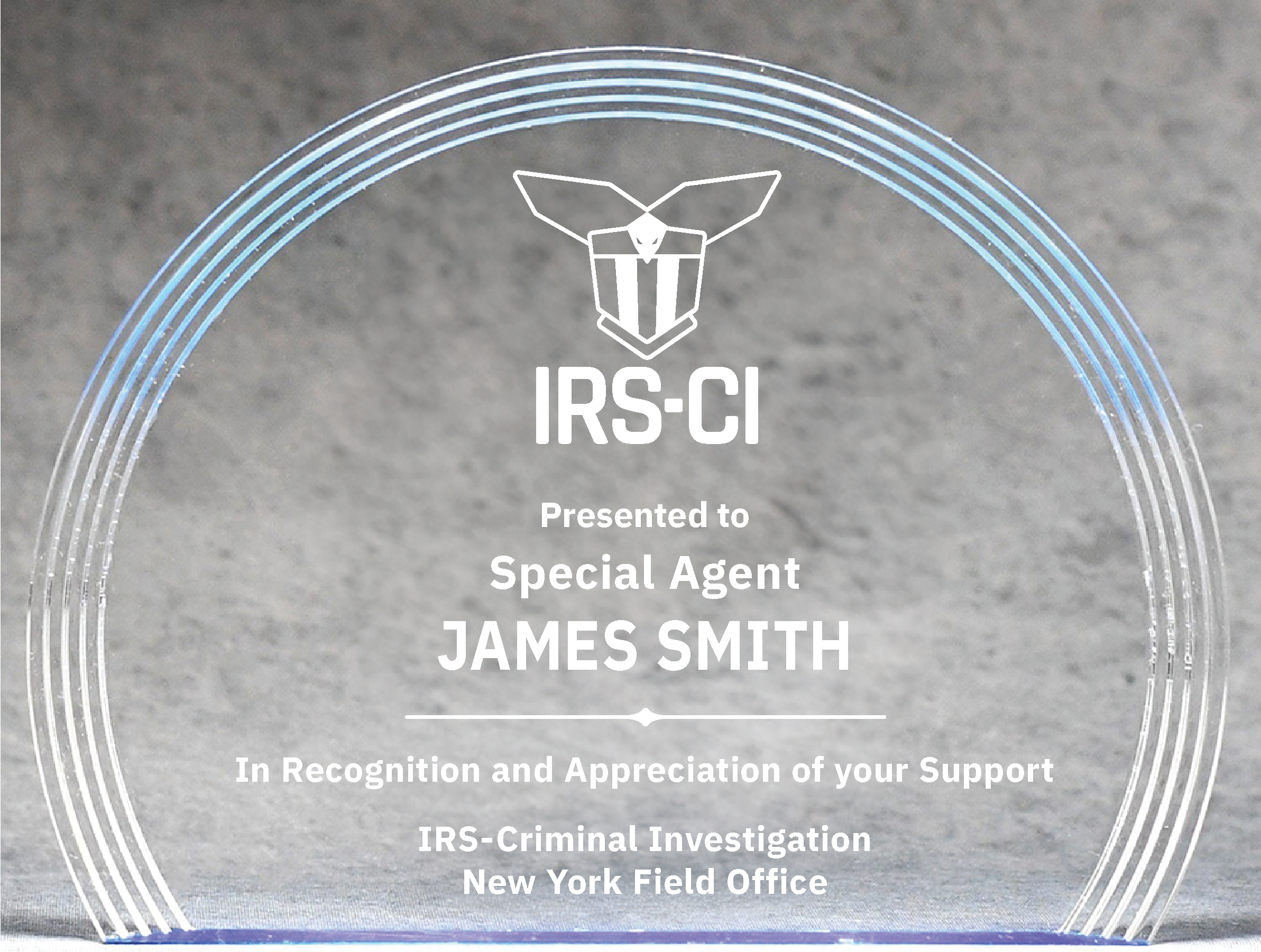 Acrylic Grooved Oval with Blue Base