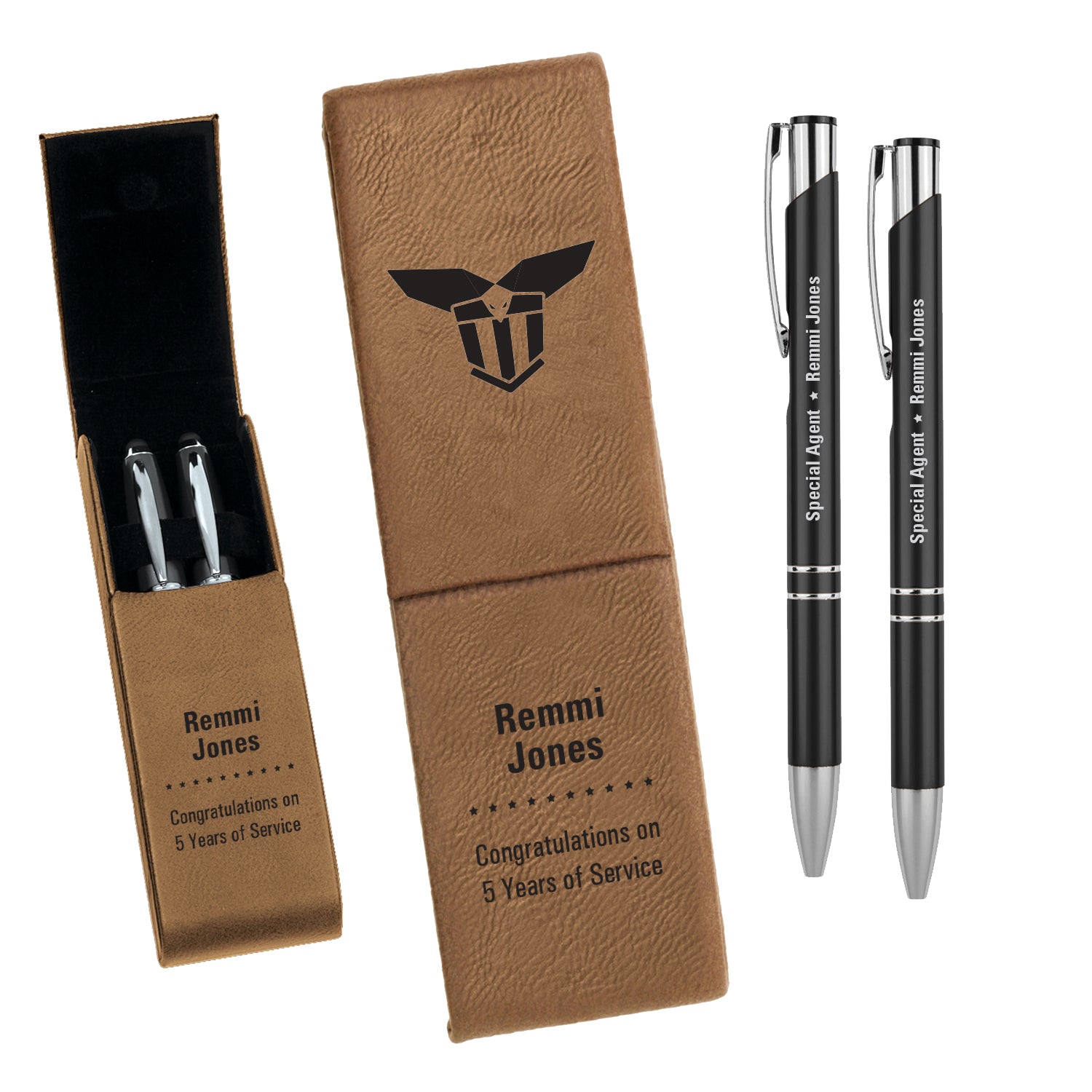IRSCM247 Leatherette Double Pen Case with 2 Blank Pens