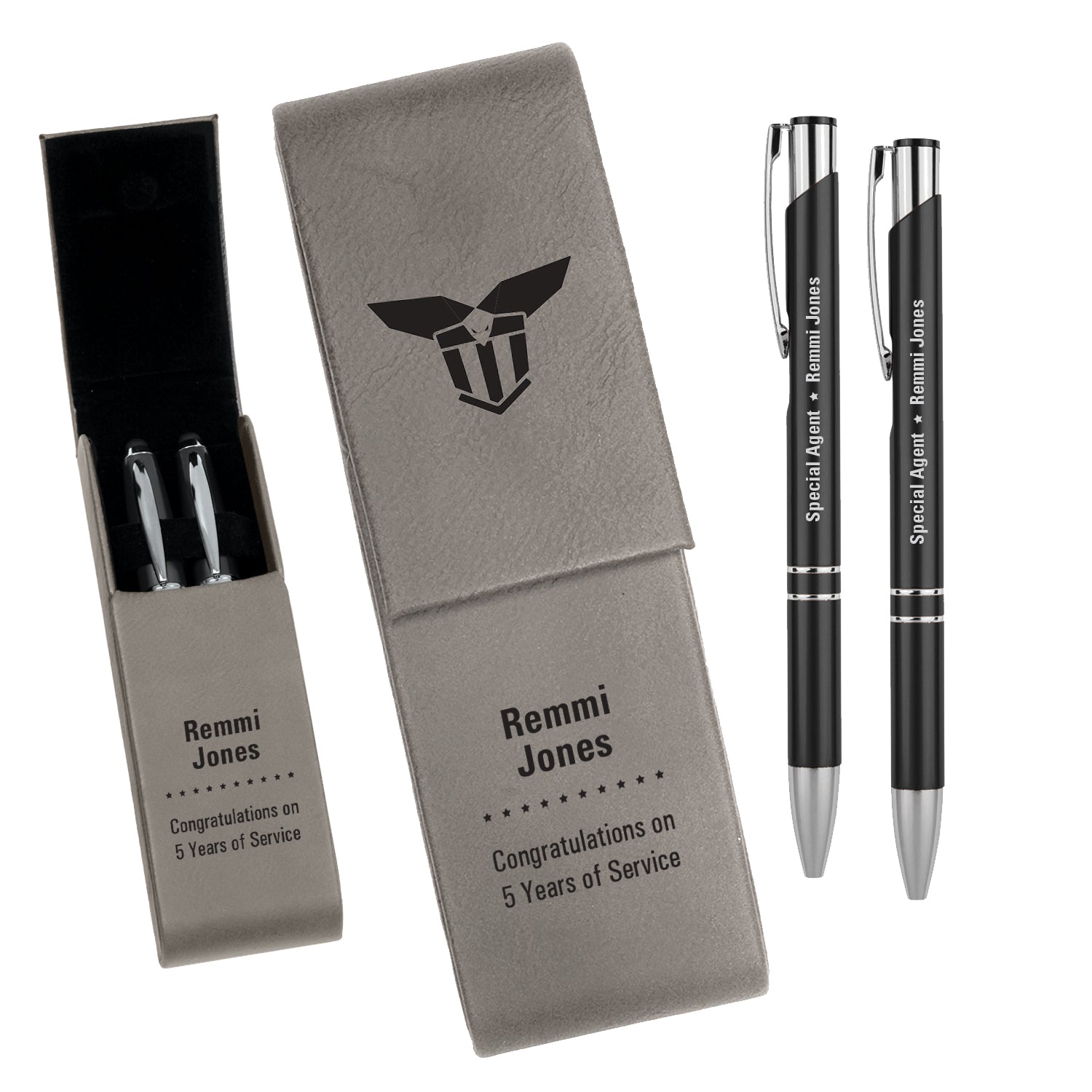 IRSCM247 Leatherette Double Pen Case with 2 Blank Pens