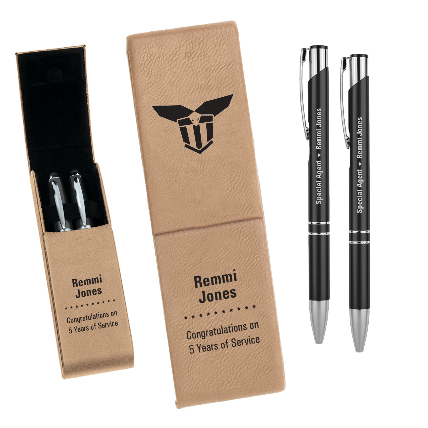 IRSCM247 Leatherette Double Pen Case with 2 Blank Pens
