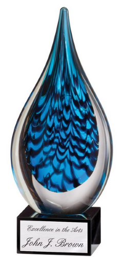 Blue White Teardrop on Black Glass Base