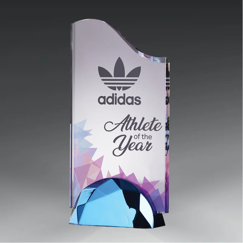 Wave Acrylic w/ Digital Print mounted in Semicircle Metal Base. (Choose Finish and Size)