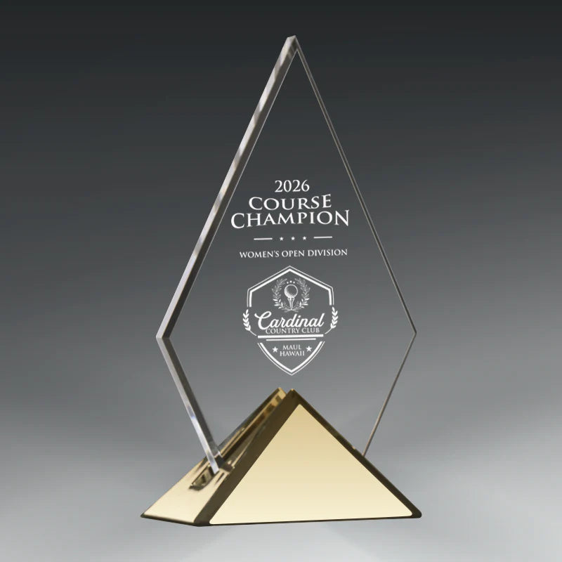 Acrylic Pyramid Mounted on Triangle Metal Base (Choose Finish)