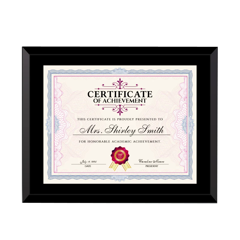 Black Glass Certificate Frame