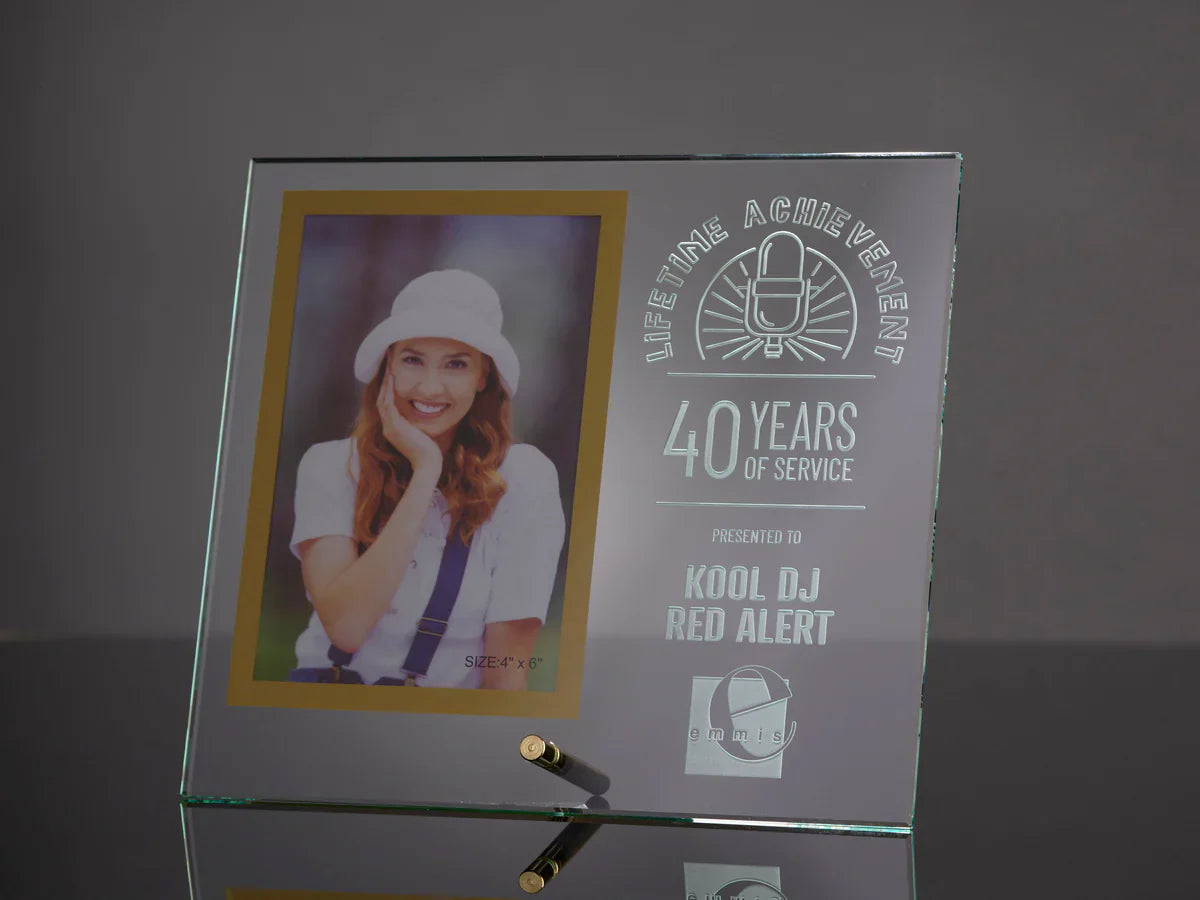 Clear Glass GOLD Frame with Gold Pin -VERTICAL