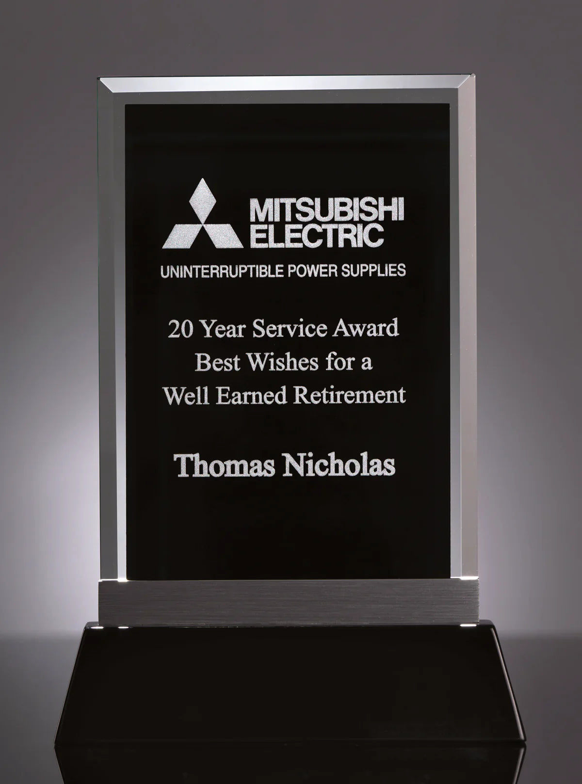 Black Silk-Screened Glass and Silver Metal Accent with Black Piano Finish Base