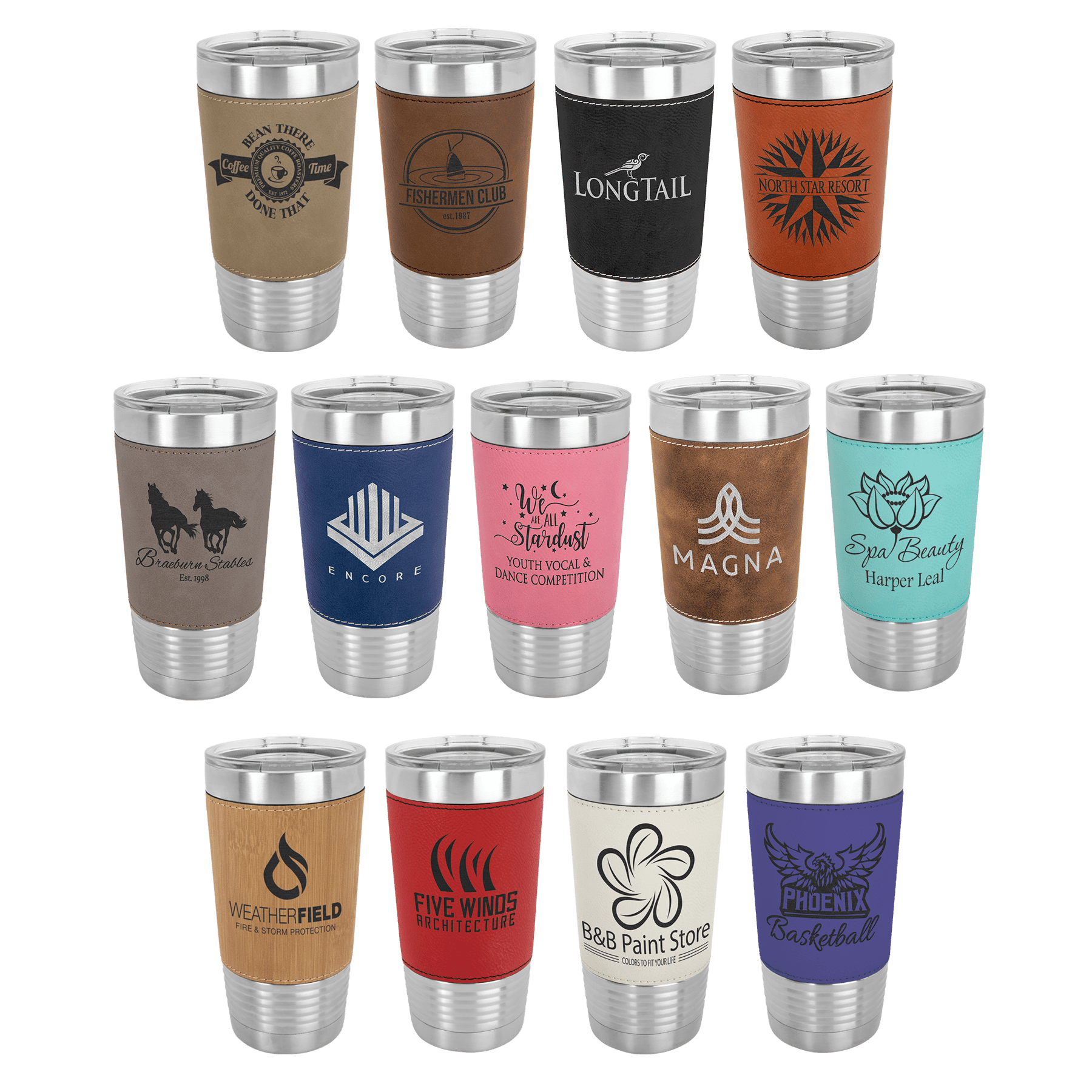 20 oz Vacuum Insulated Tumbler with Leatherette Grip and "Free Engravi