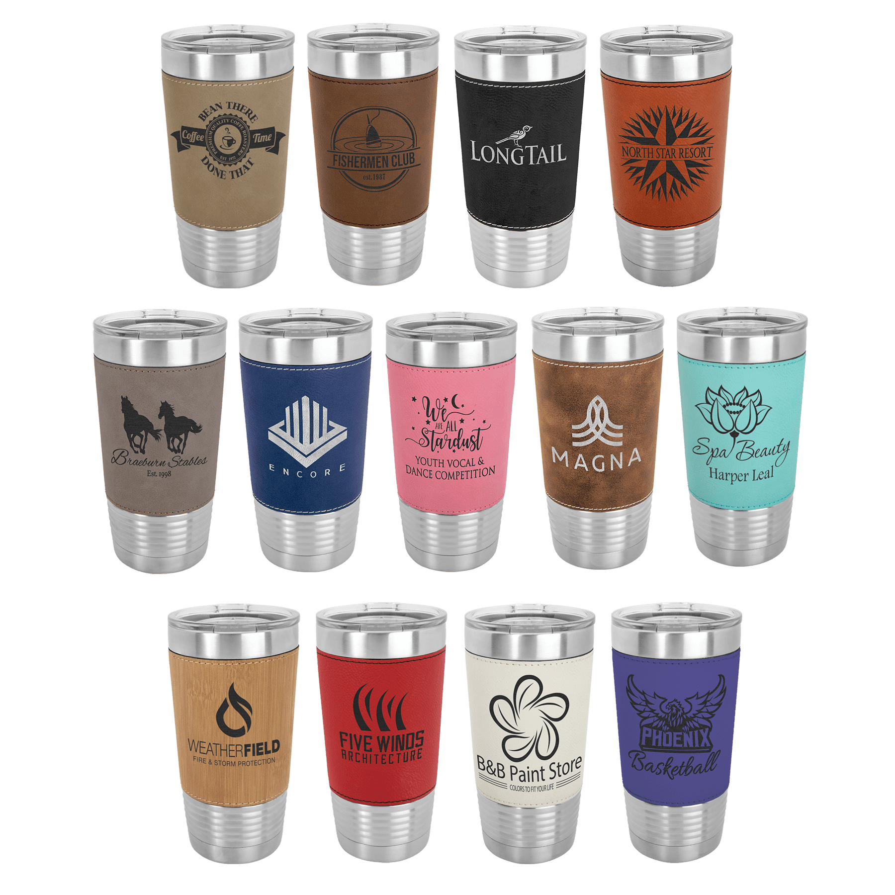 20 oz Vacuum Insulated Tumbler with Leatherette Grip and "Free Engraving"