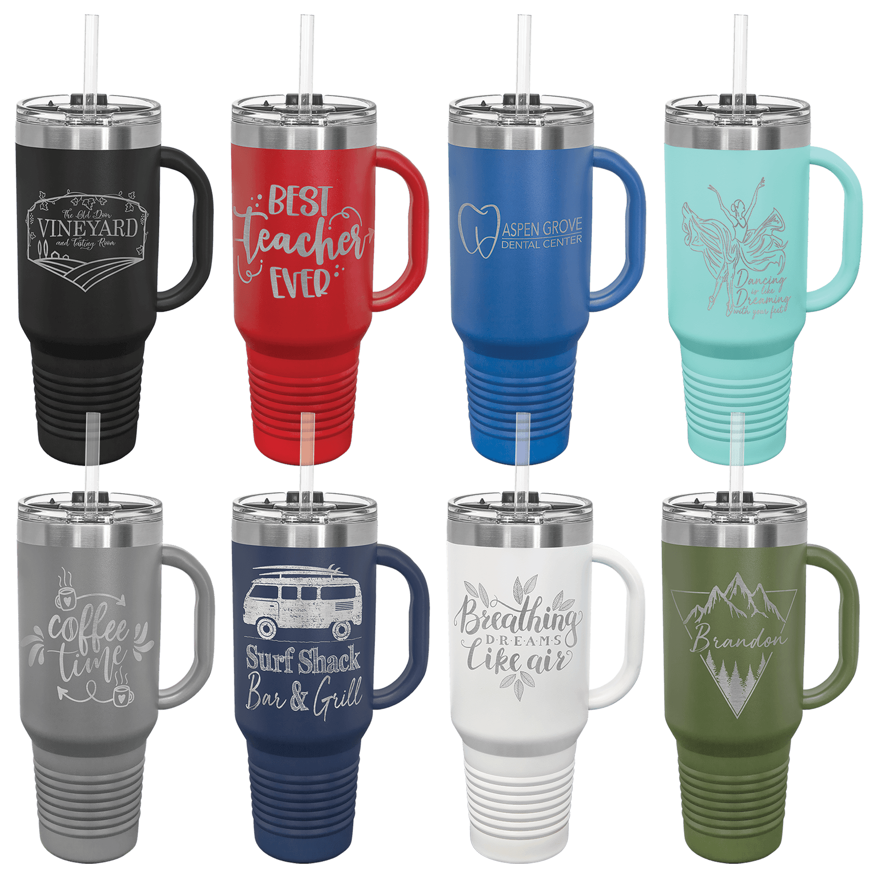 40 oz Vacuum Insulated Stanley Style Travel Mug with Straw and "Free Engraving"
