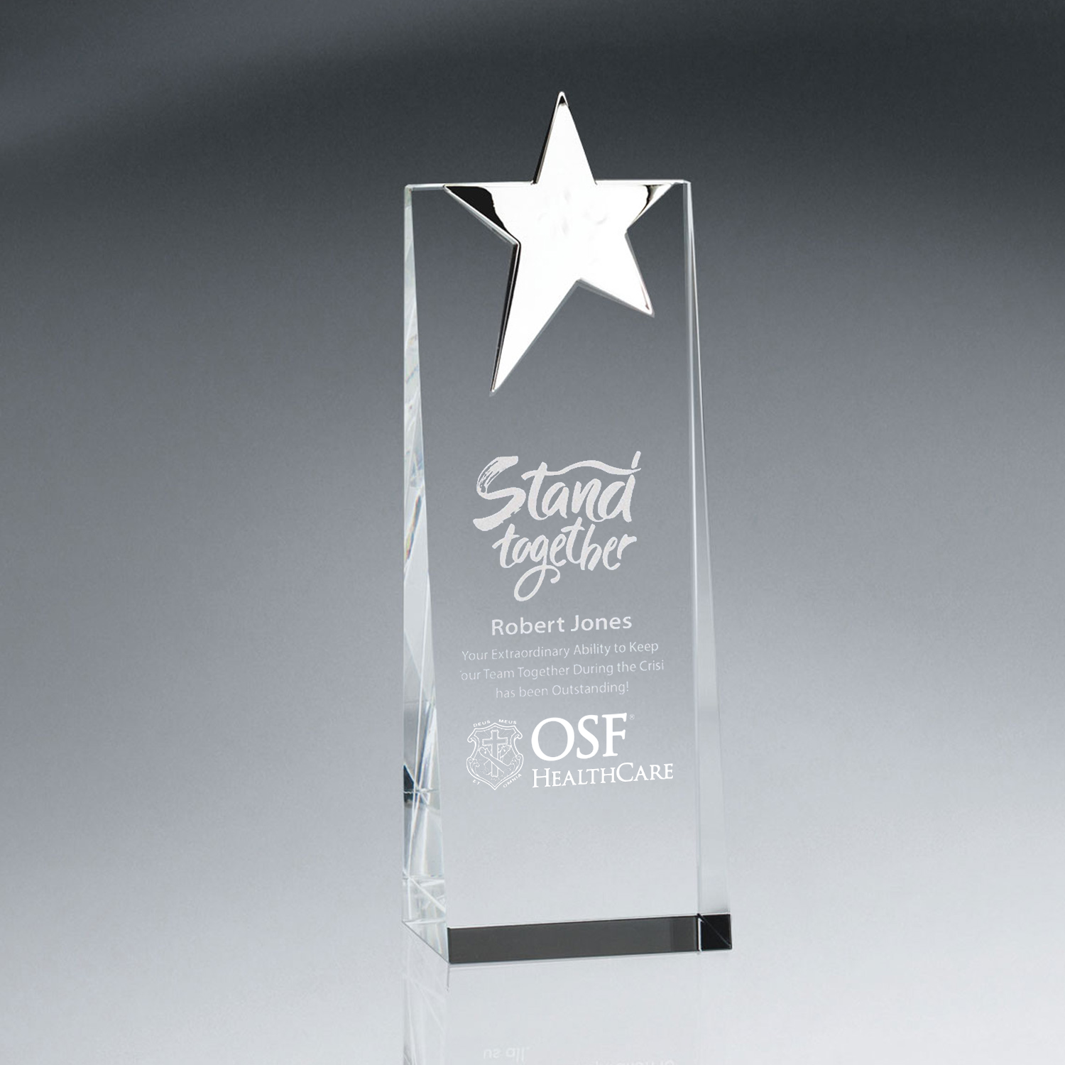 Silver Star Topped Optic Crystal Tower - Medium