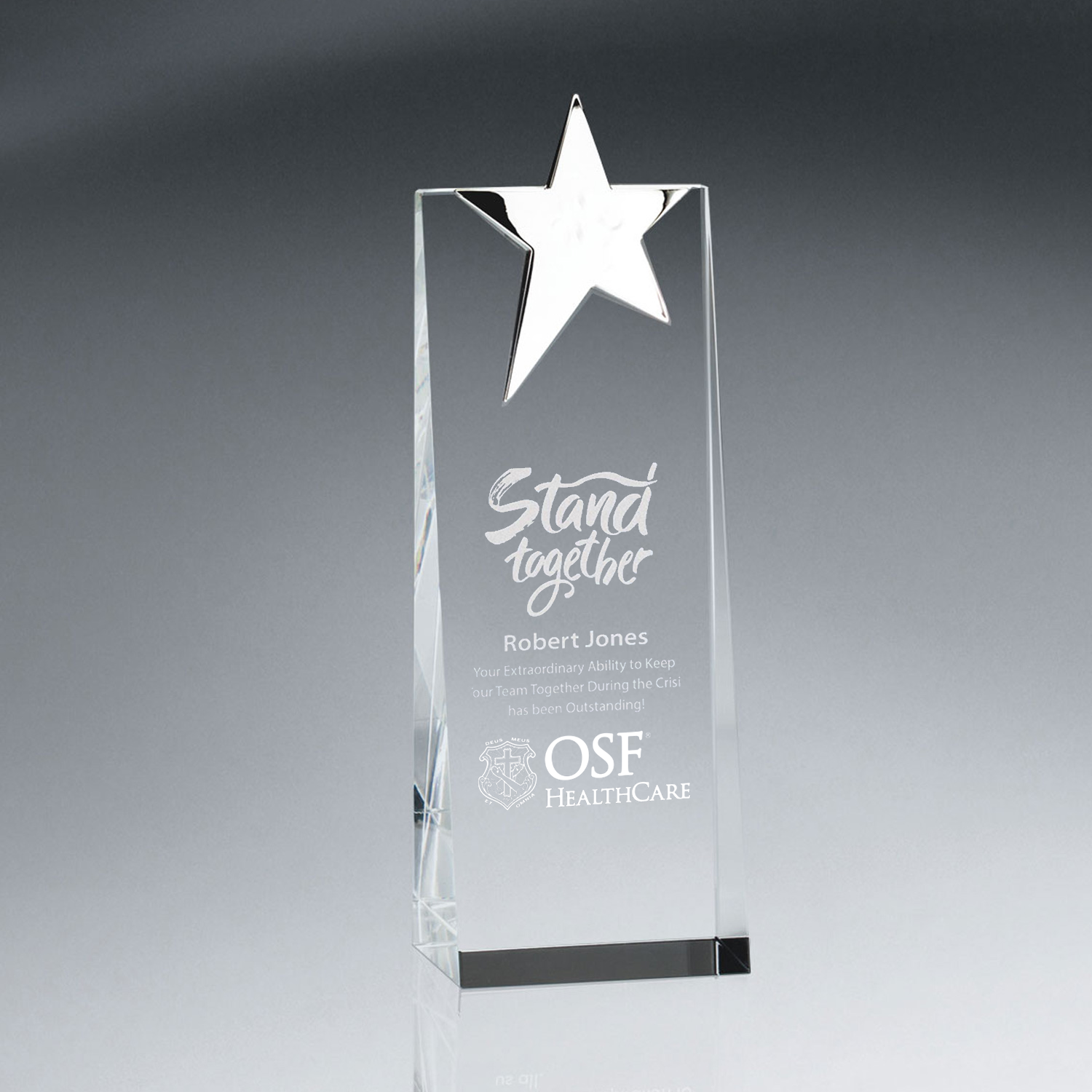 OSF Silver Star Topped Optic Crystal Tower - Medium
