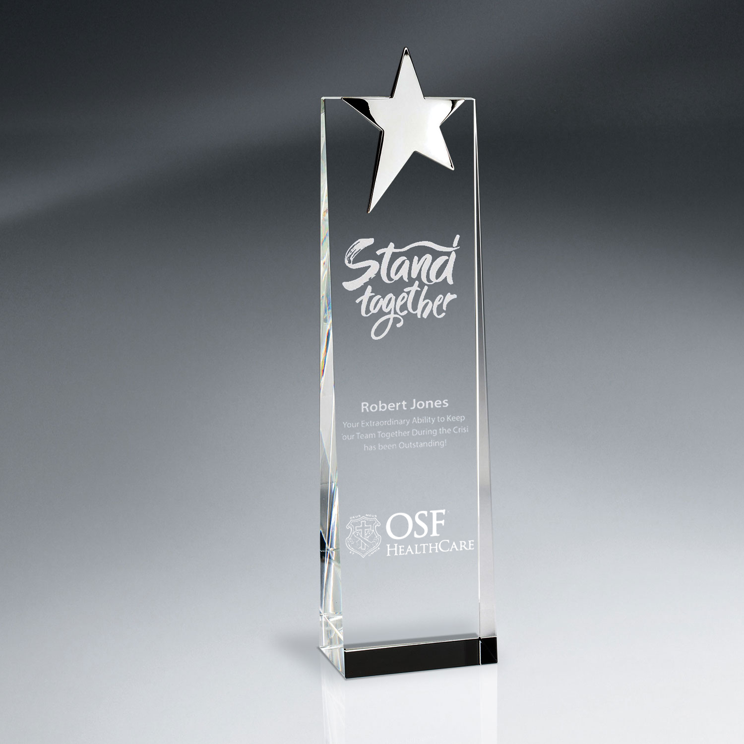 Silver Star Topped Optic Crystal Tower - Large