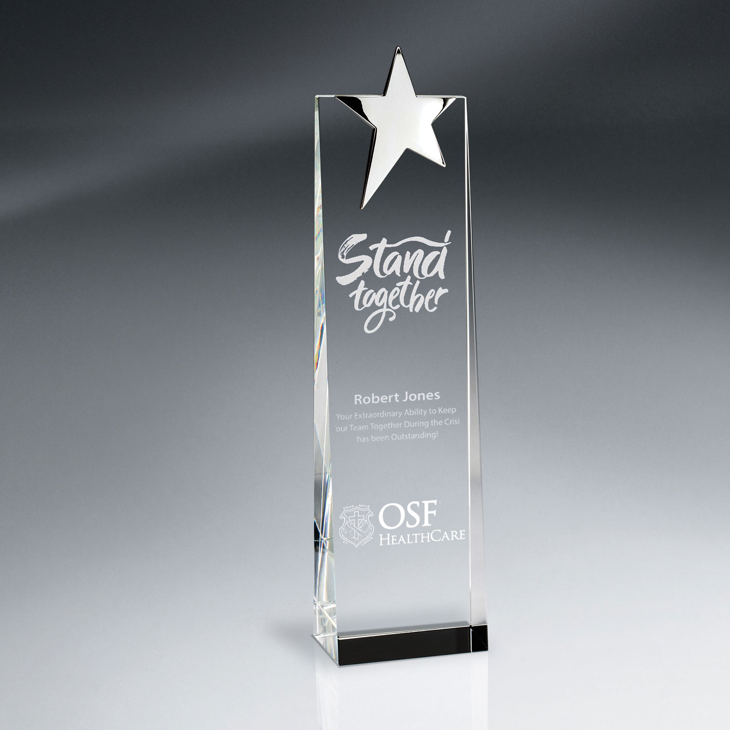 OSF Silver Star Topped Optic Crystal Tower - Large
