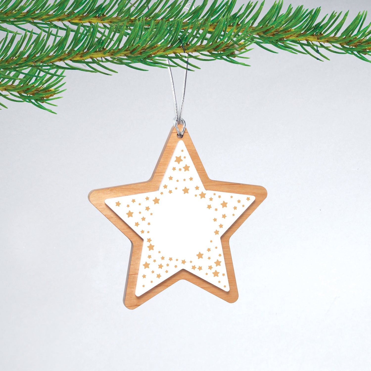 White Acrylic and Alder Wood Star Christmas Ornament