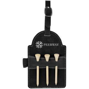 Laserable Leatherette Golf Bag Tag with 3 Wooden Tees