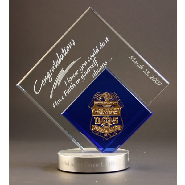 8" Blue/Clear Crystal Diamond IRS Award