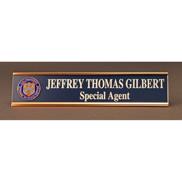 Blue IRS Desk Name Plate with Treasury Seal