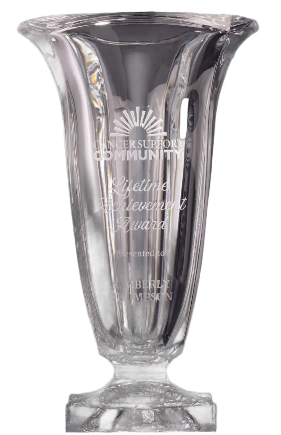 13 in. European Clear Crystal Herculean Footed Vase with Square Foot