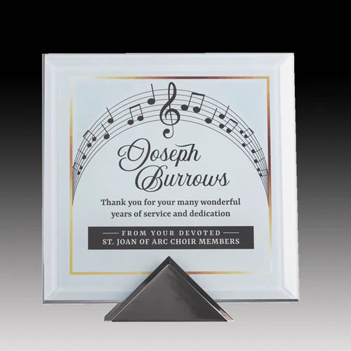 6" Jade Glass Digitally Printed with Bevels Mounted in  Triangle Metal Base (Choose Finish)