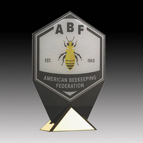 Acrylic Cut Out Logo with Digital Print mounted on Triangle Metal Base  (Choose Finish)