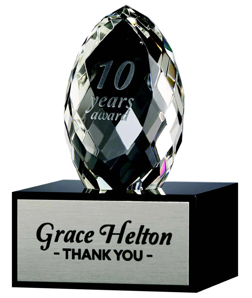 3 in. Art Glass Miniature Faceted Clear Crystal Egg on Black Glass Base