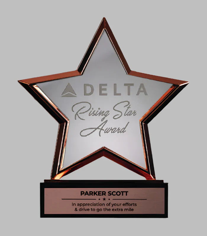 Standing Metal Star with Crystal and Black Glass Base - Choose Finish