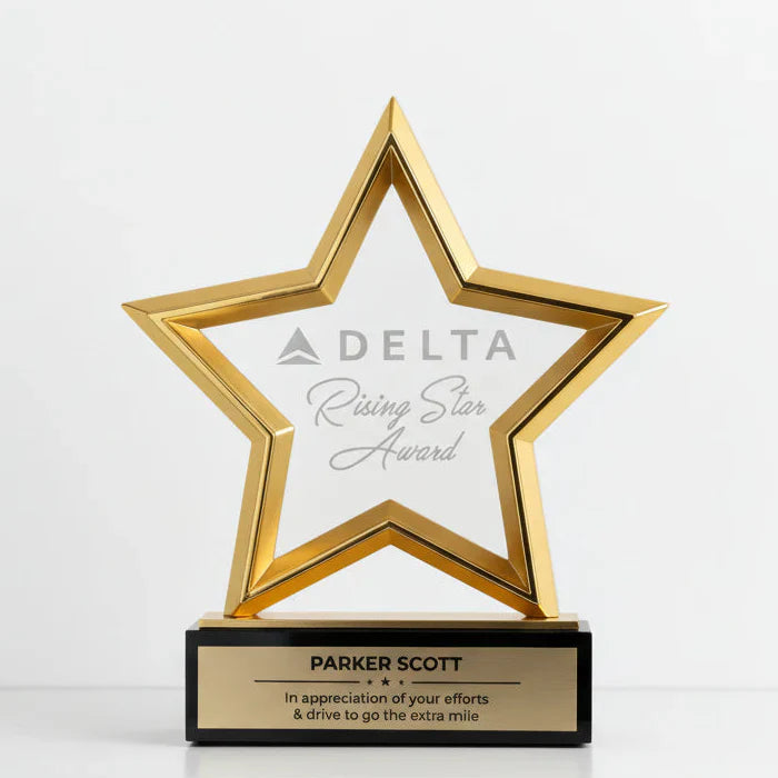 Standing Metal Star with Crystal and Black Glass Base - Choose Finish