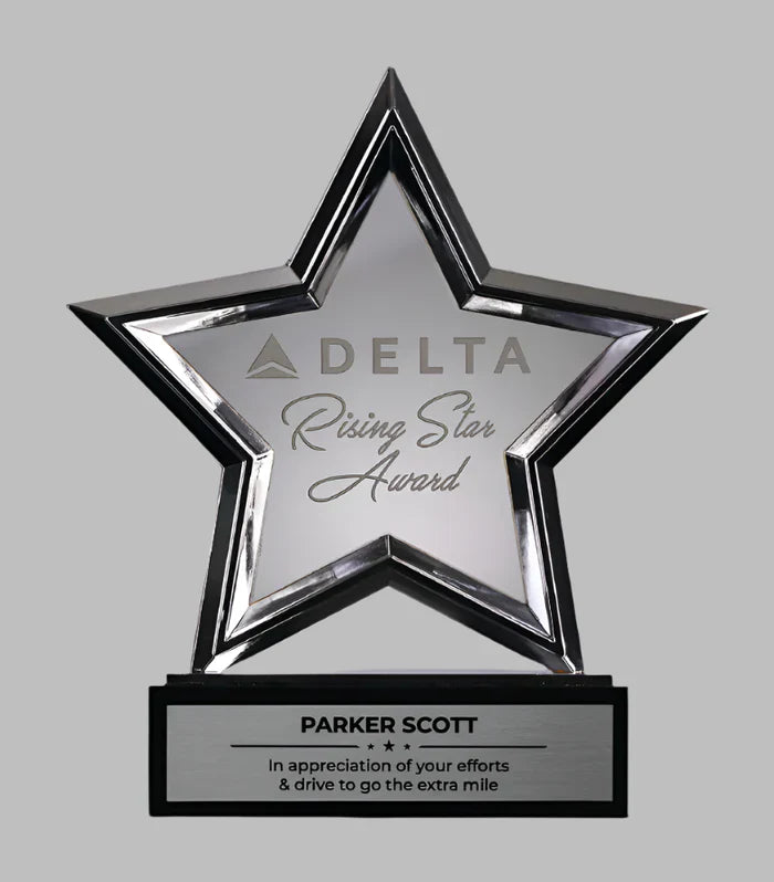 Standing Metal Star with Crystal and Black Glass Base - Choose Finish