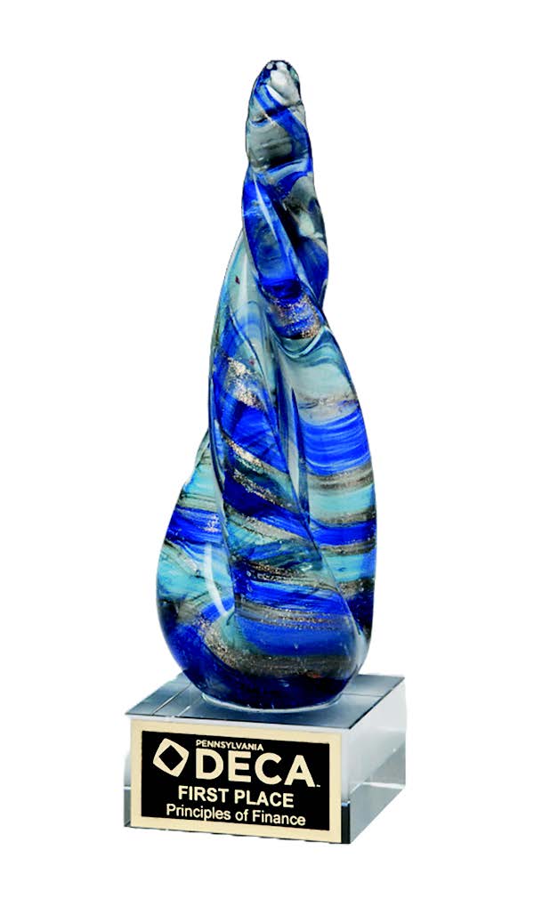 Blue/Teal/Gold/Metallic Twisting Glass on clear glass base