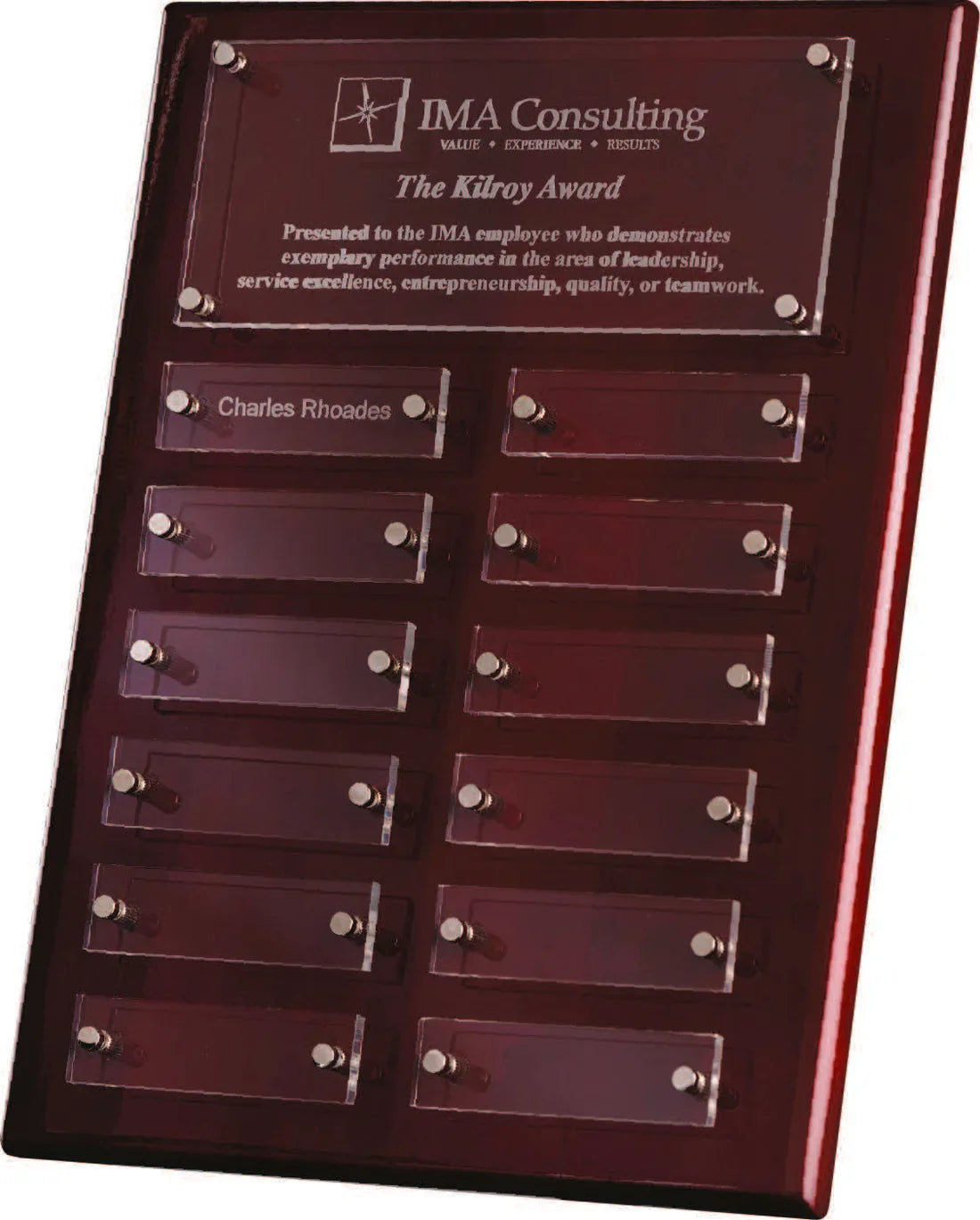 9” x 12” Rosewood Piano Finish Perpetual Plaque with 2-3/4 " Acrylic Individual Plates