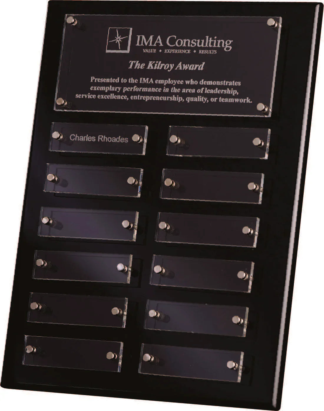 9” x 12” Black Piano Finish Perpetual Plaque with 2-3/4 " Acrylic Individual Plates