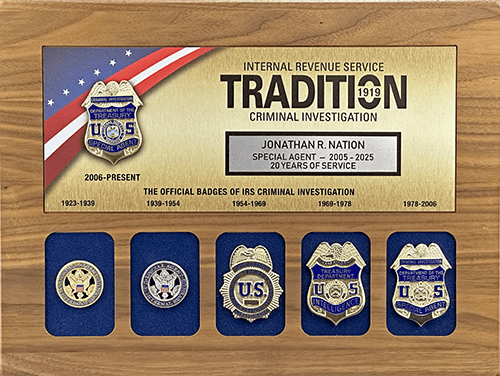 IRS-CI 6 Badge "Tradition" Walnut Plaque